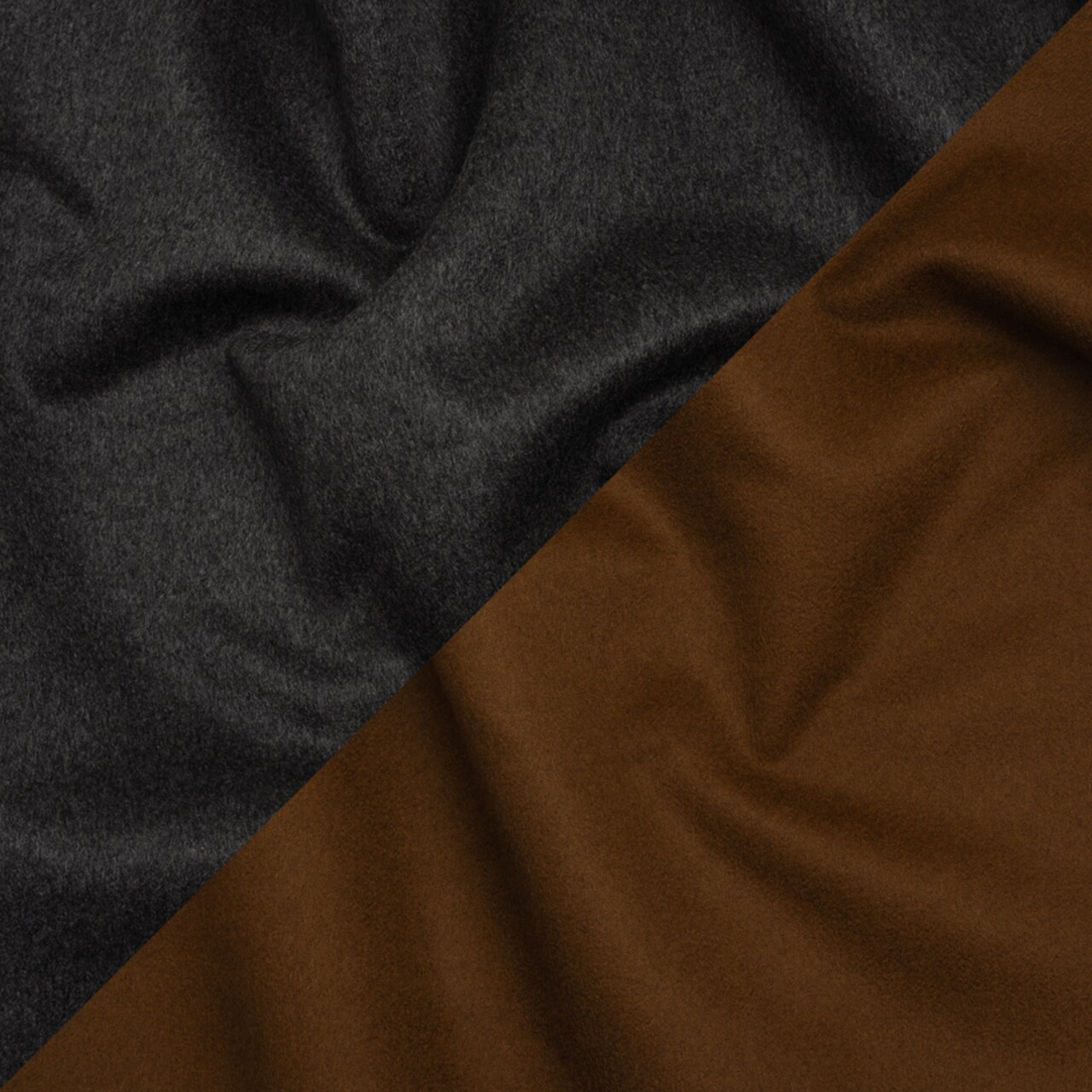 1 Yard Italian Charcoal Gray and Brown Cashmere Double Cloth Coating Solid Wool Fabric
